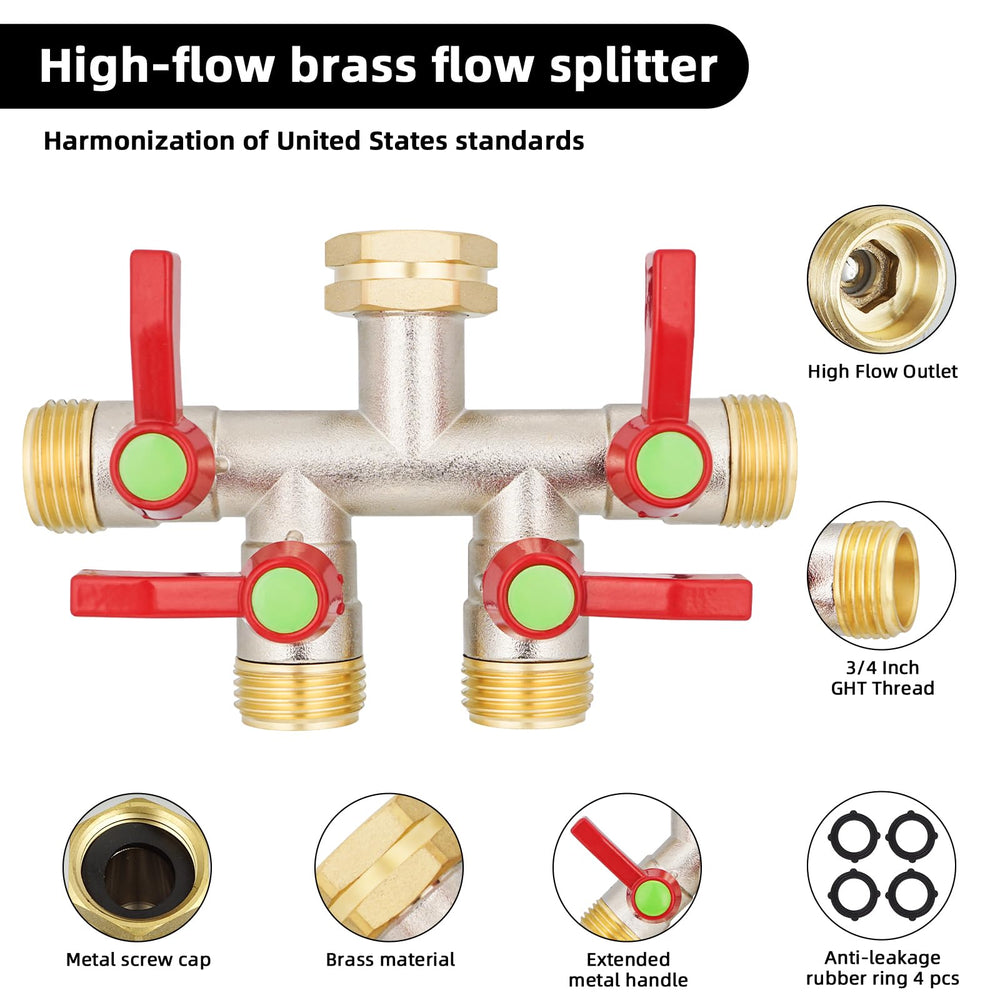 EJW splitter in use watering garden with multiple hoses for simultaneous tasks