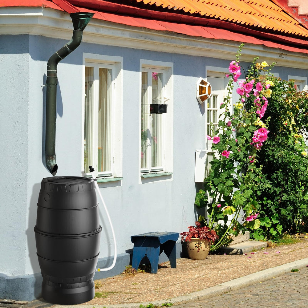 EJWOX barrel beside watering can showing scale and practical capacity