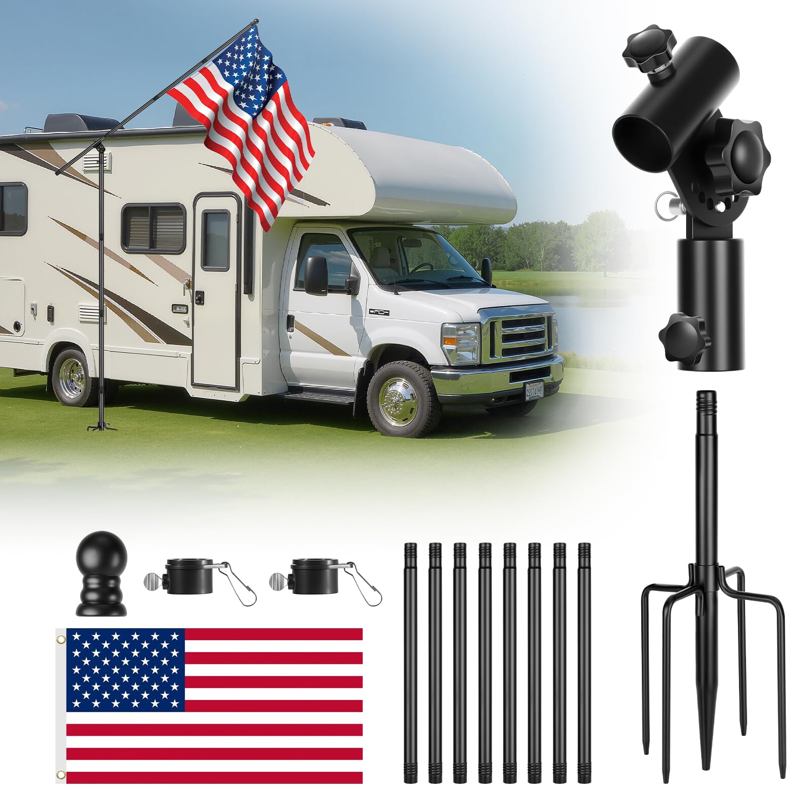 EJYTRVT assembled flag display showing full 10FT height and clear visibility