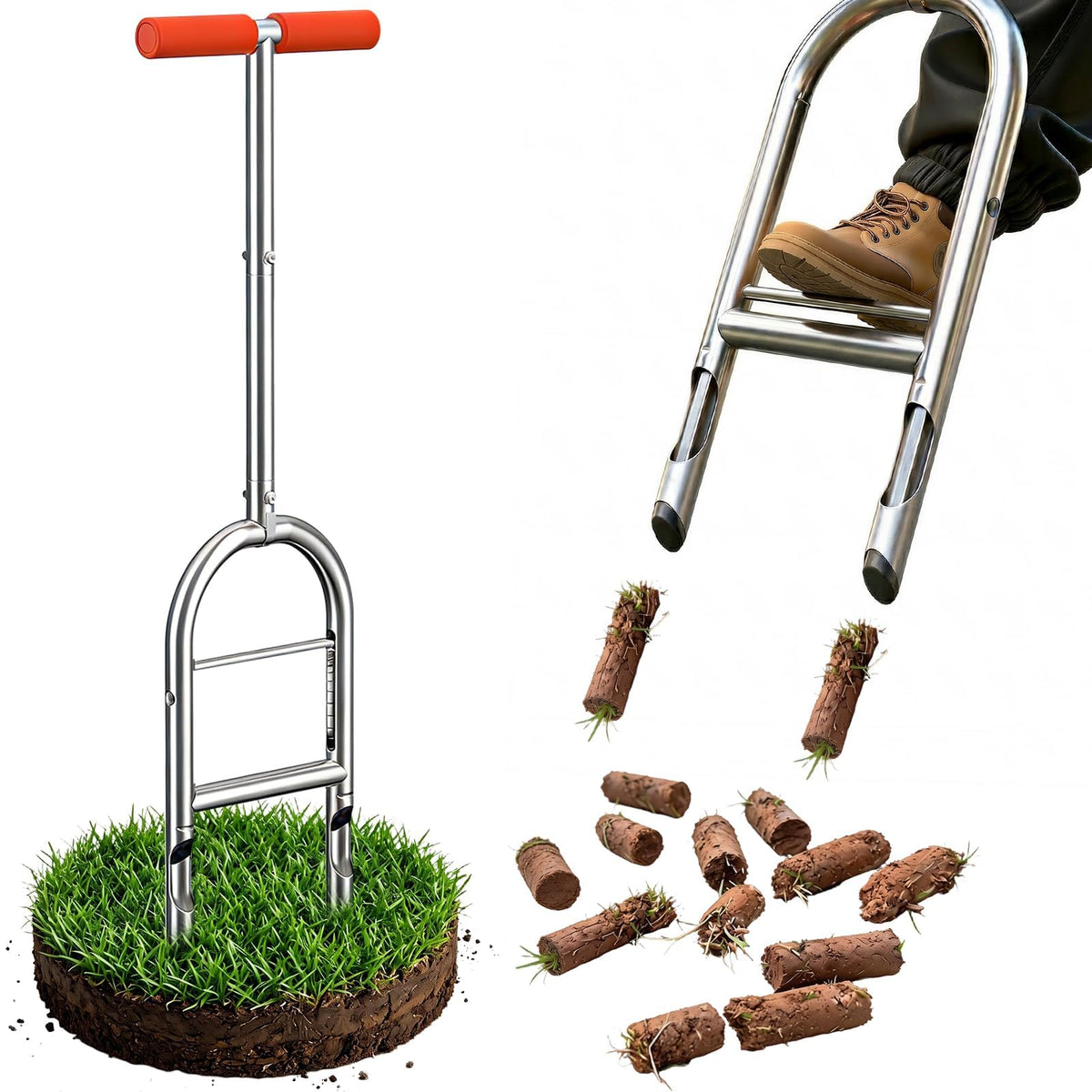 EKIORI aerator front view showing robust frame and orange finish for reliable aeration