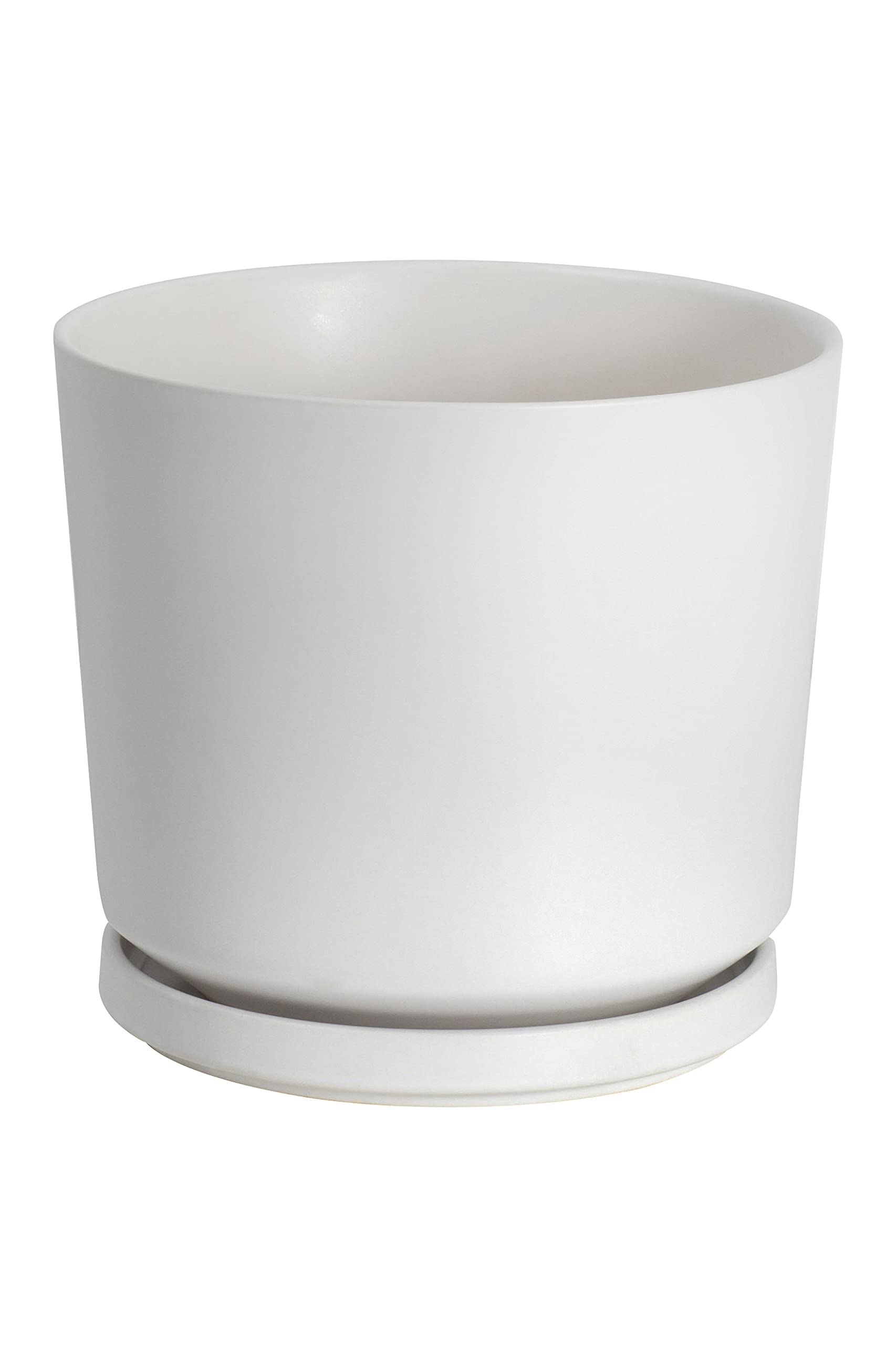 Ekirlin front view of 7-inch white ceramic planter showing clean minimalist shape and benefit of modern decor