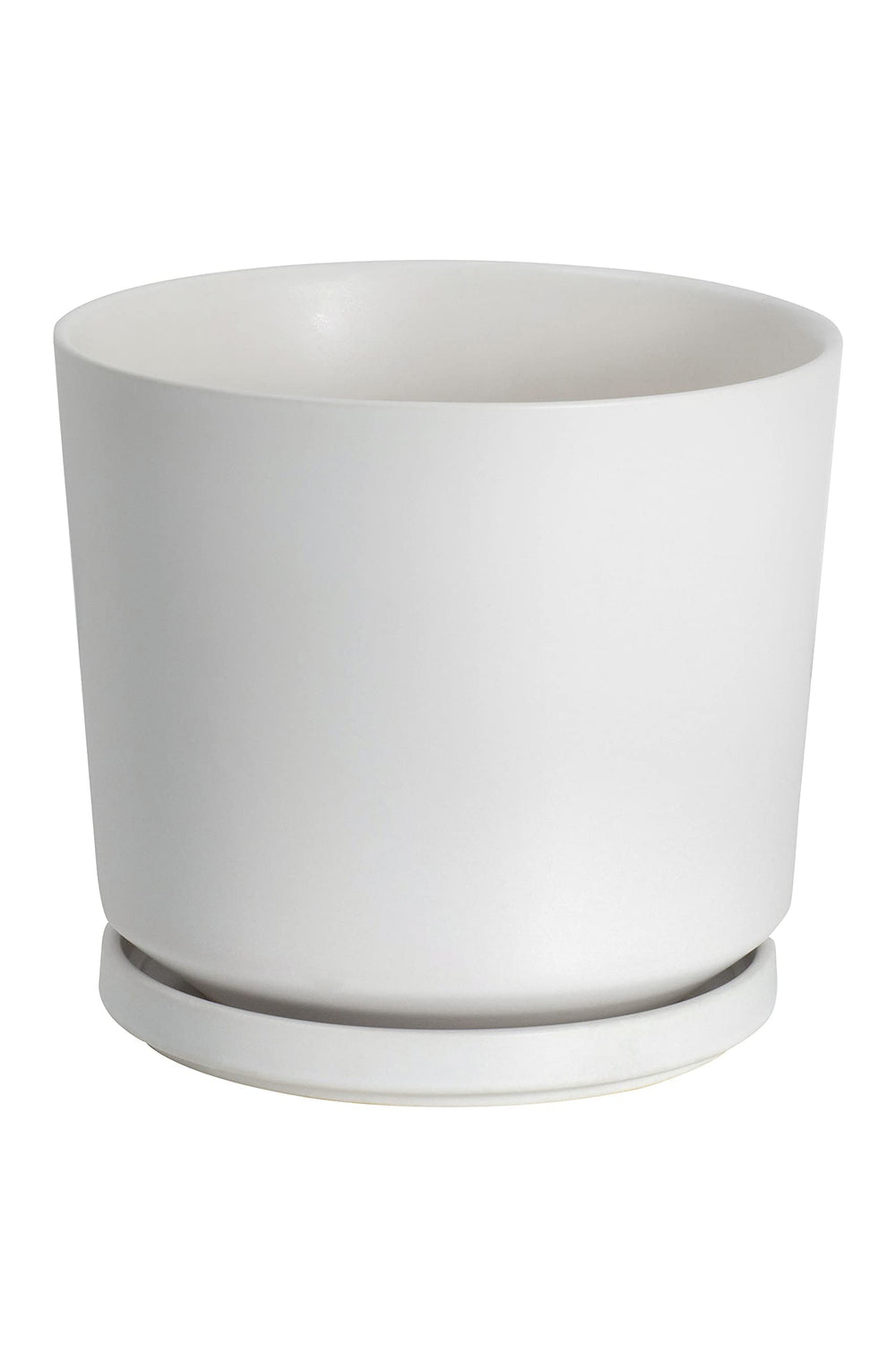 Ekirlin front view of 7-inch white ceramic planter showing clean minimalist shape and benefit of modern decor