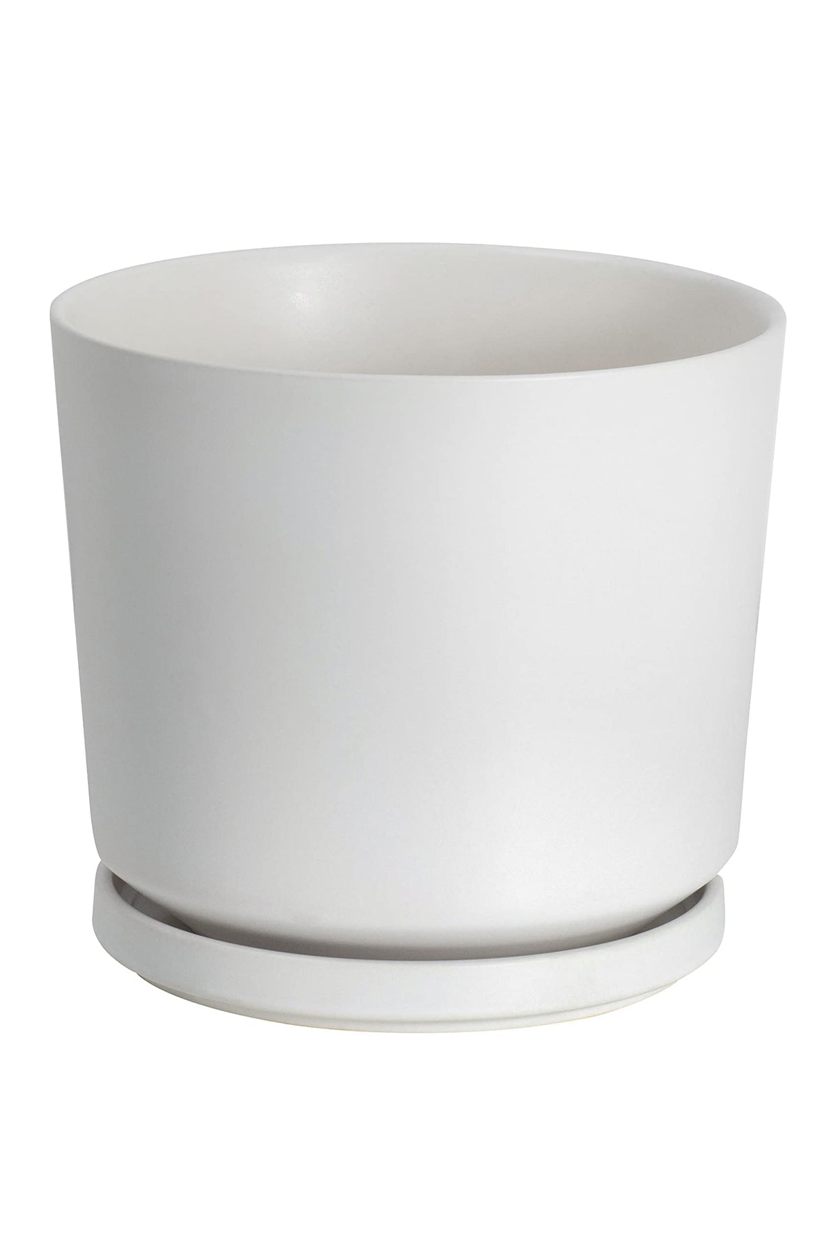 Ekirlin front view of 7-inch white ceramic planter showing clean minimalist shape and benefit of modern decor
