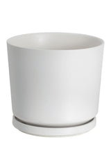 Ekirlin front view of 7-inch white ceramic planter showing clean minimalist shape and benefit of modern decor