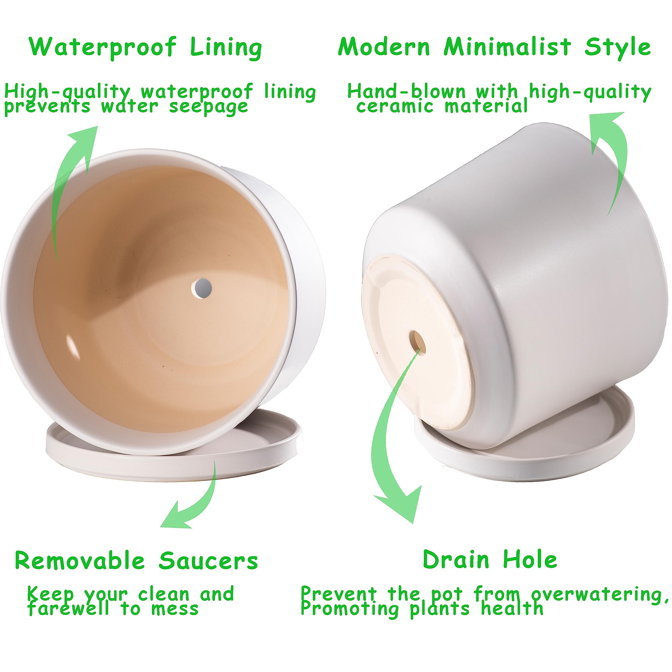 Ekirlin saucer and bottom showing drain hole and water-catching benefit