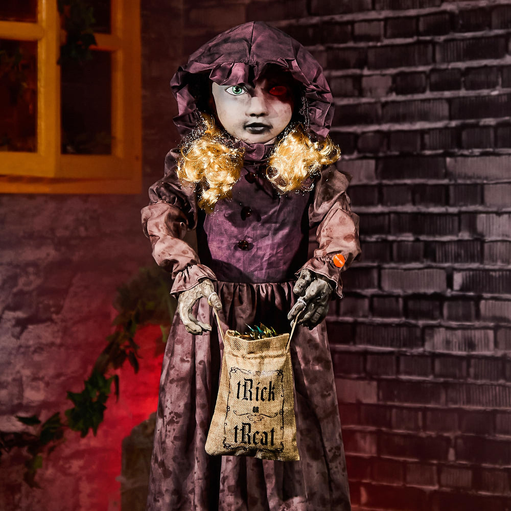 ELAMAS front view two-face doll showing full 48-inch height and eerie presence