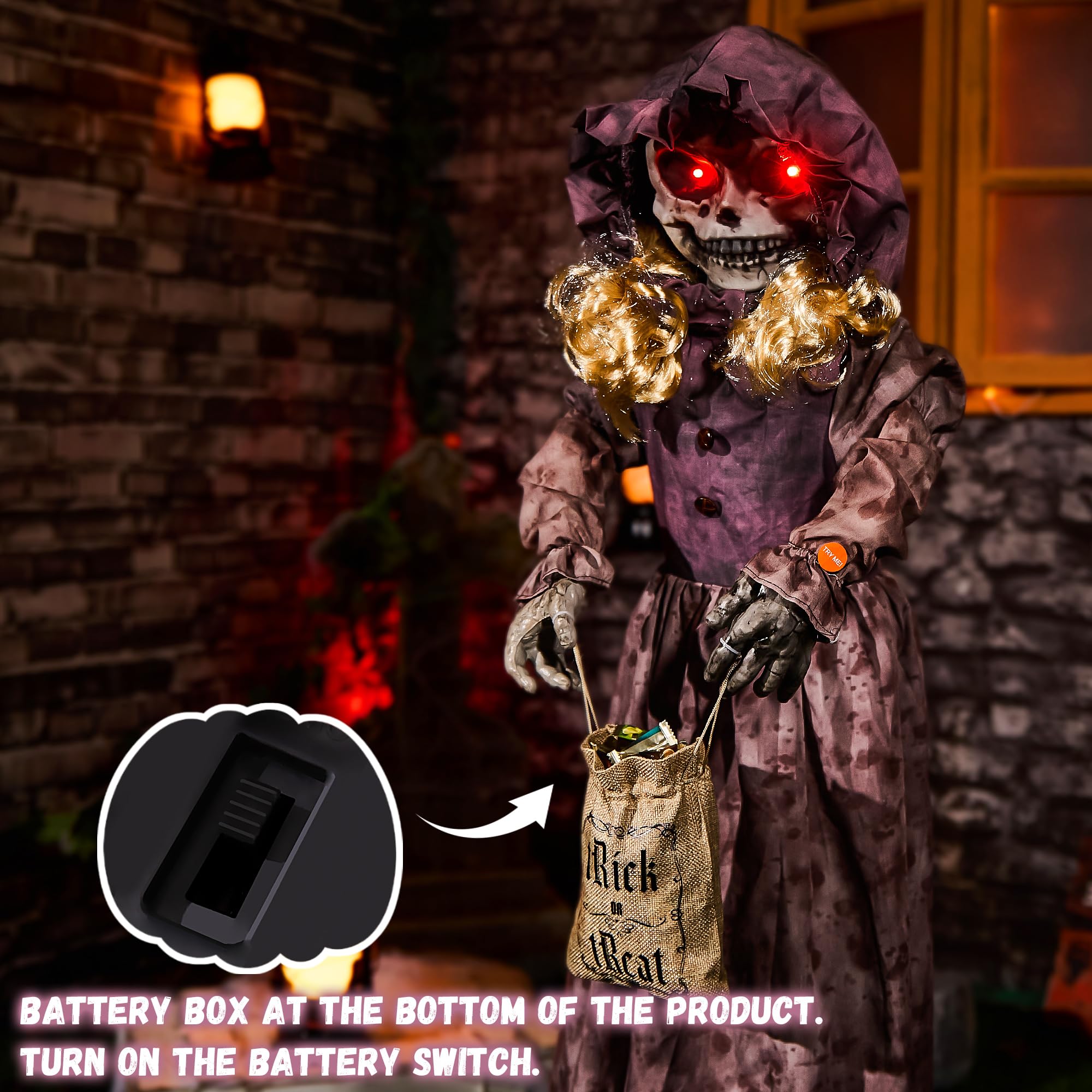 ELAMAS staged on a porch at night creating dramatic haunted ambiance