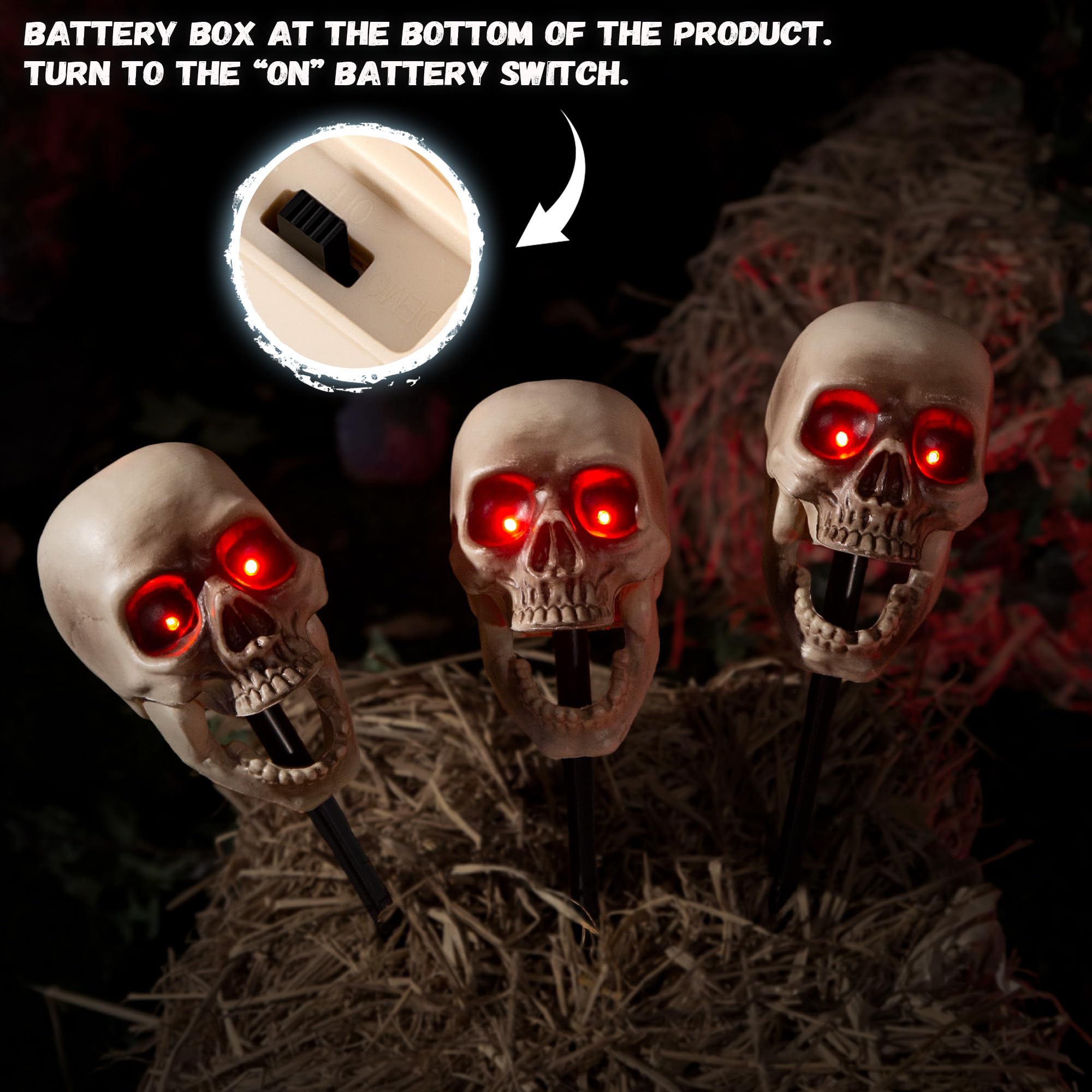 ELAMAS skull glowing red eyes in darkness improving visibility and scare effect