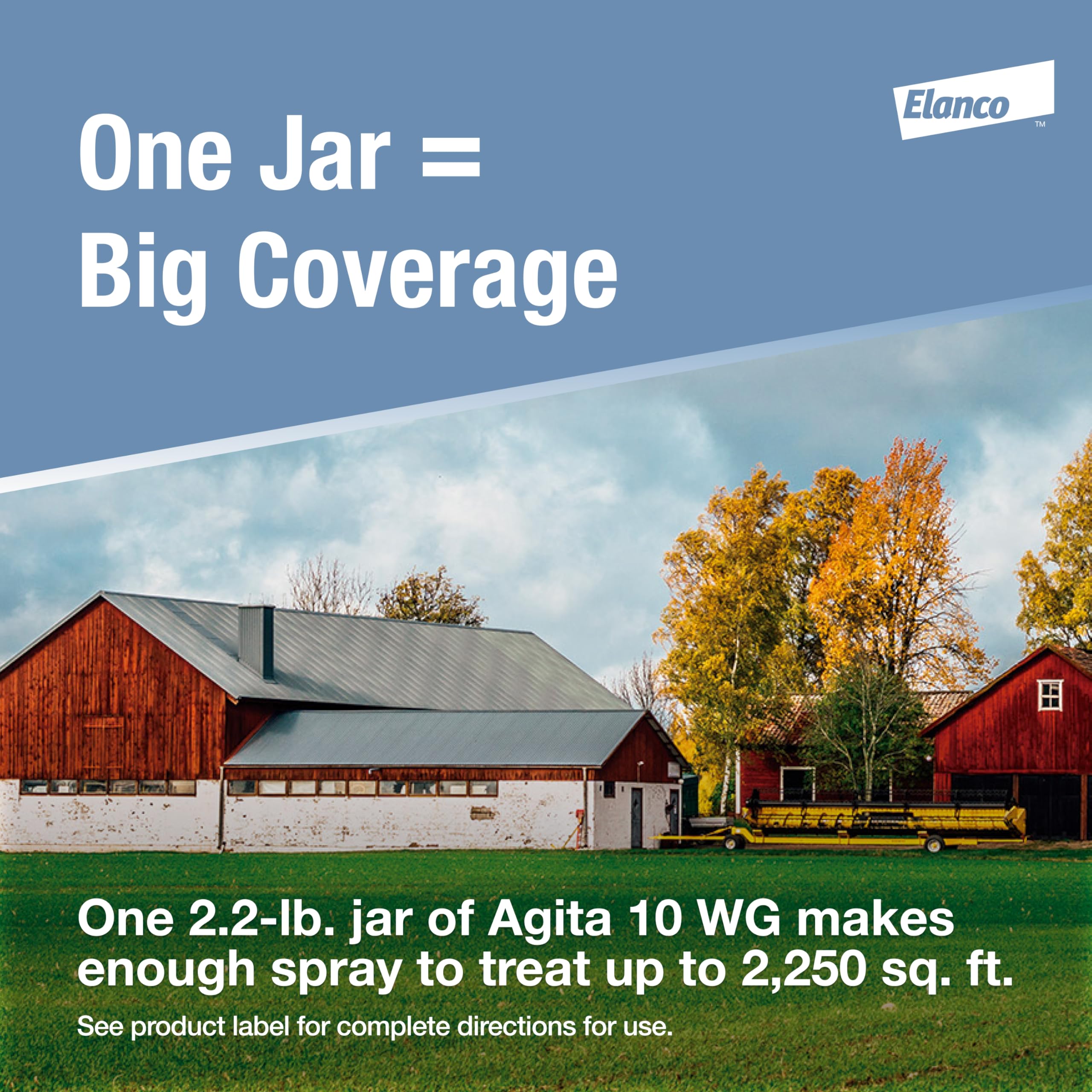 Elanco Agita 10 WG jar beside ruler showing 2.2 lb size clarity