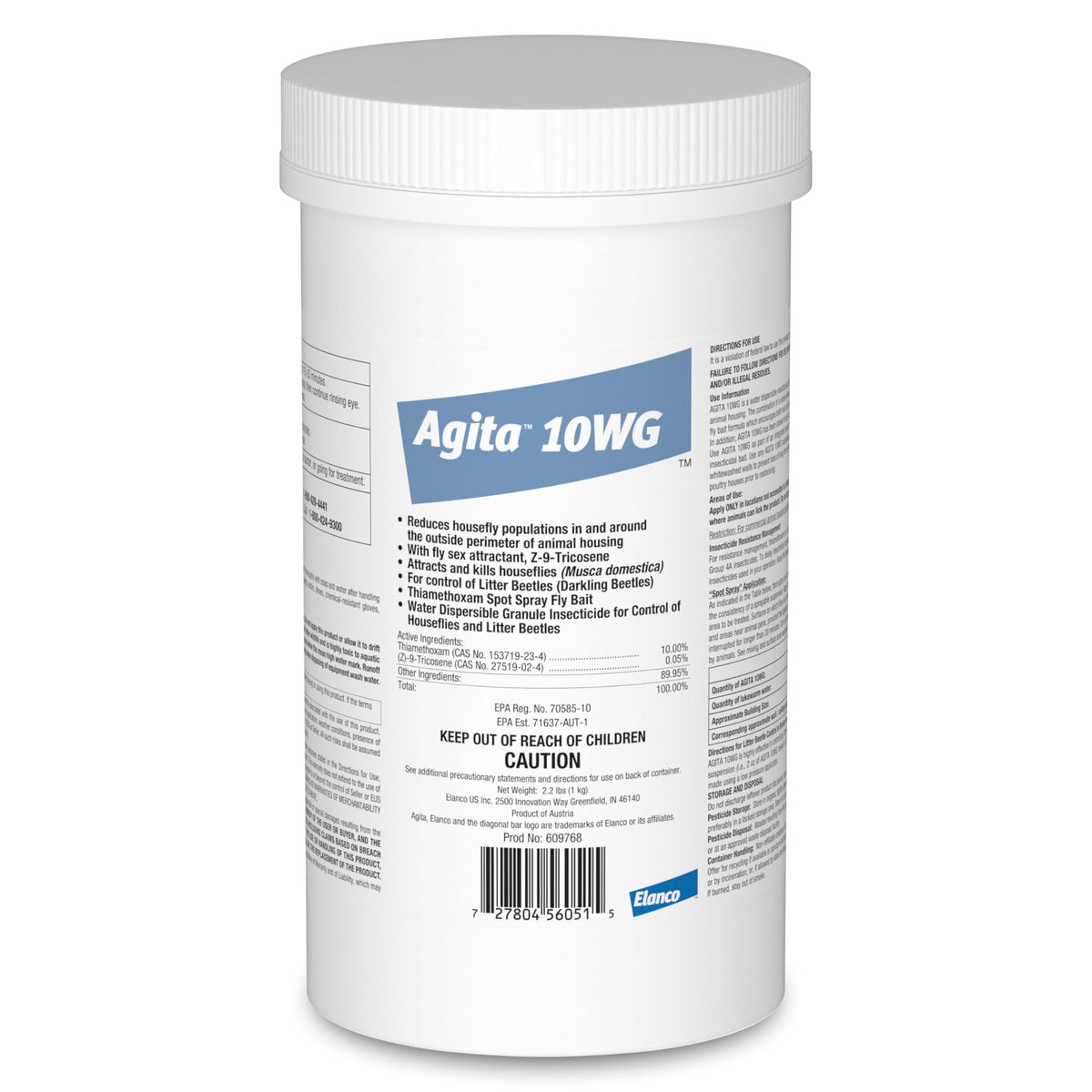 Elanco Agita 10 WG front view jar showing label and dosage benefits