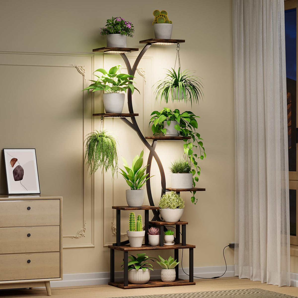 Elaruslux front view showing full 9-tier plant display and bright benefits