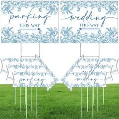ElasignShopo front view of blue flower directional sign set showing elegant design and clear wording