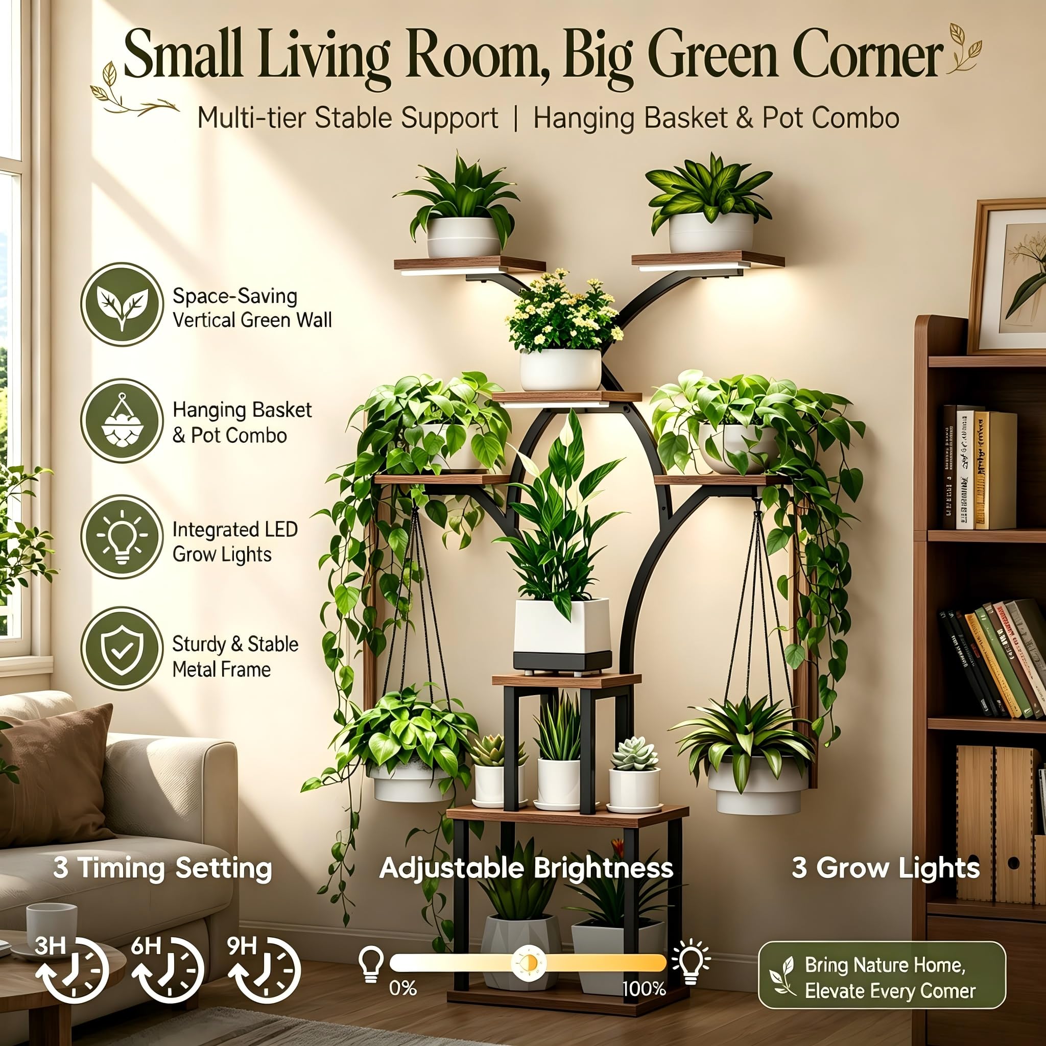 Elbourn lifestyle living room display illustrating multi-plant styling benefit