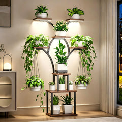 Elbourn plant stand front view showing full eight-tier display and polished finish