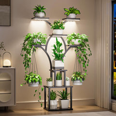 Elbourn front view of 8-tier plant stand showing organized plants and compact footprint