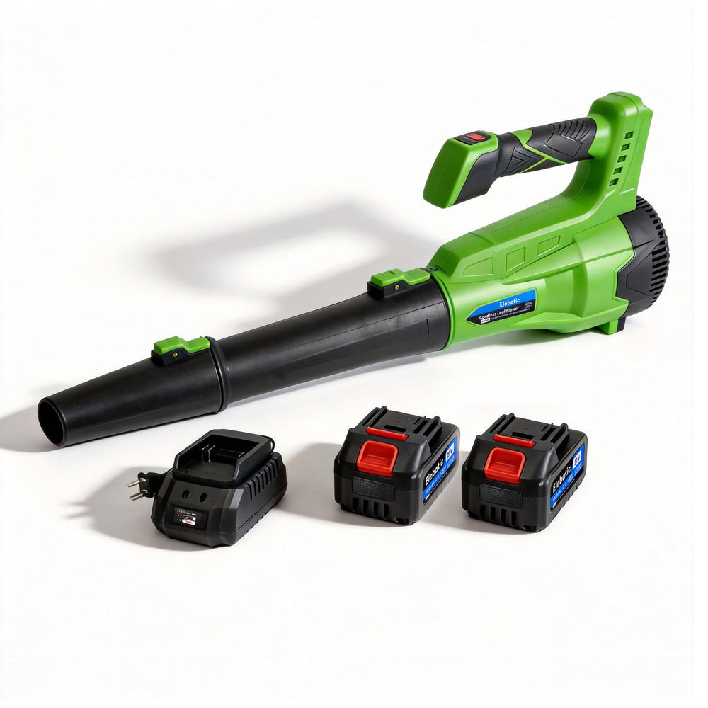 Elebatic blowing debris from gutter and eaves illustrating reach and precision benefit