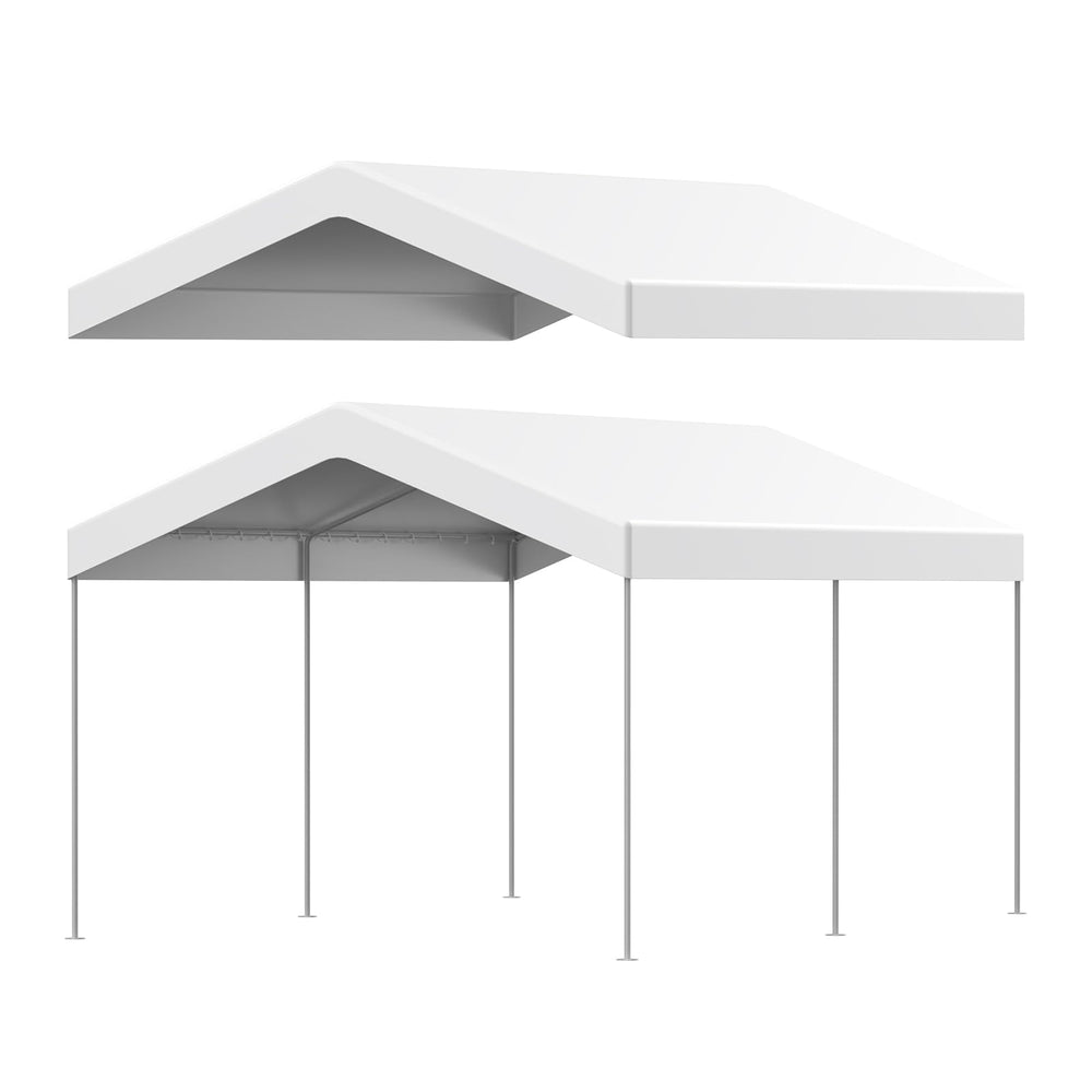 Elecoman canopy cover front view showing full 10x20 protection and easy fit