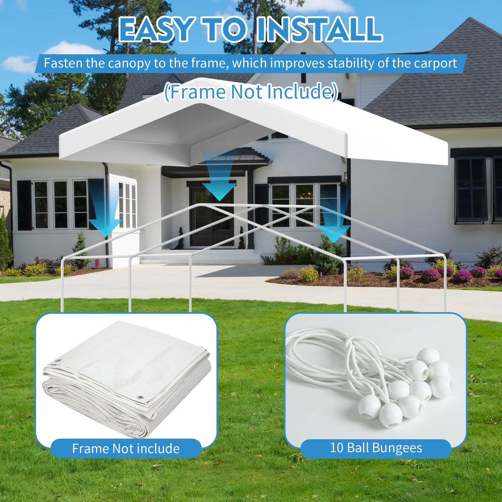 Elecoman cover installed over carport shelter protecting vehicle from elements