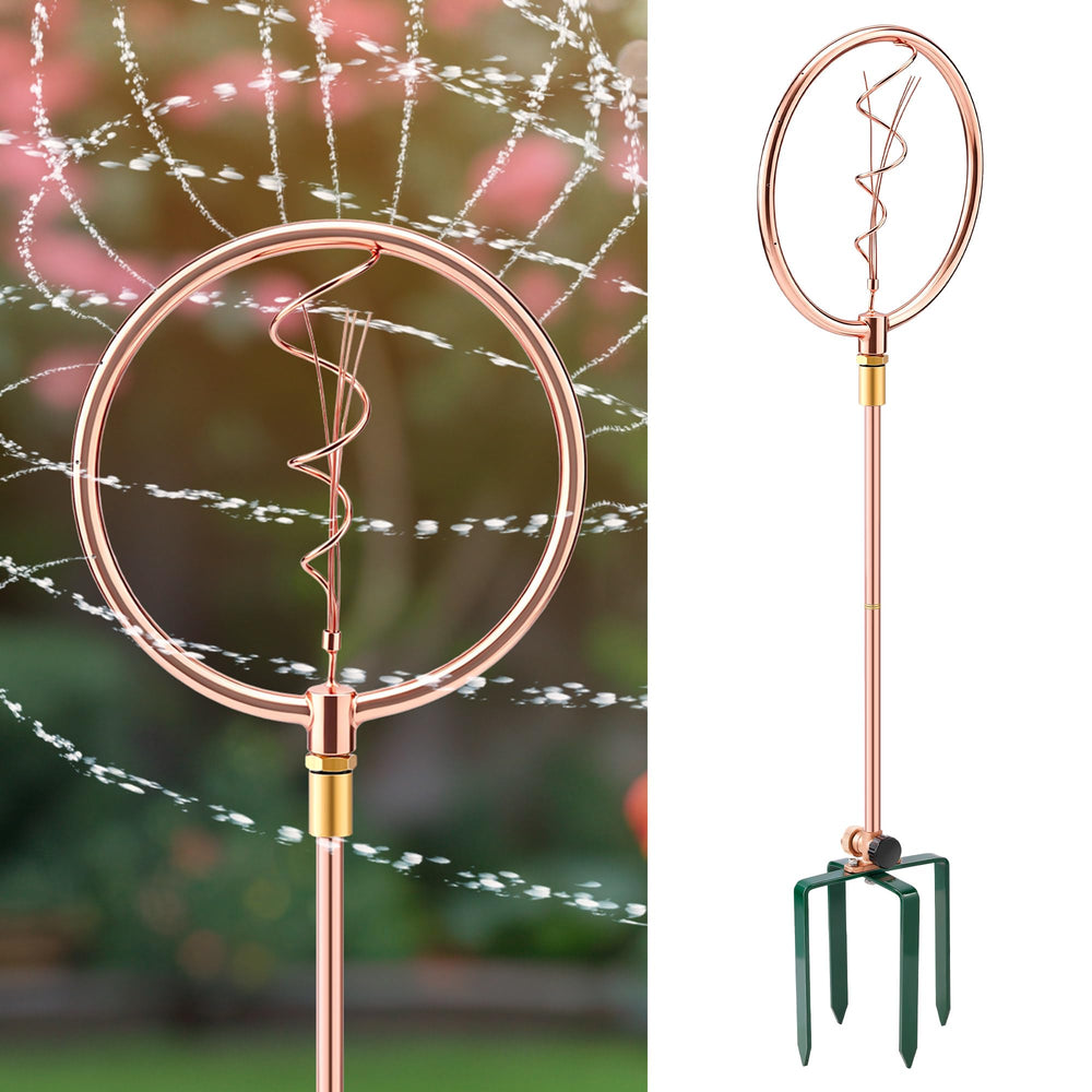 ElectricWise front view of ornamental sprinkler showing decorative spiral and benefit of elegant irrigation