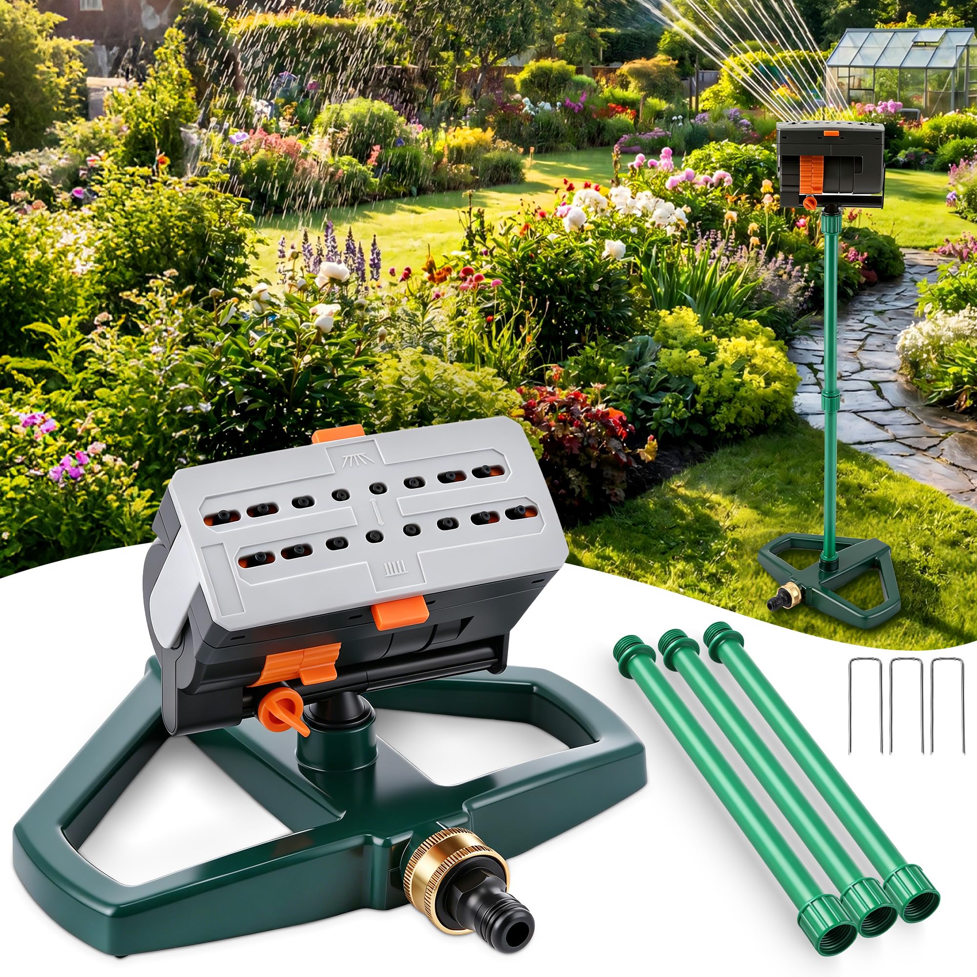 ElectricWise front view showing weighted base and compact sprinkler stability