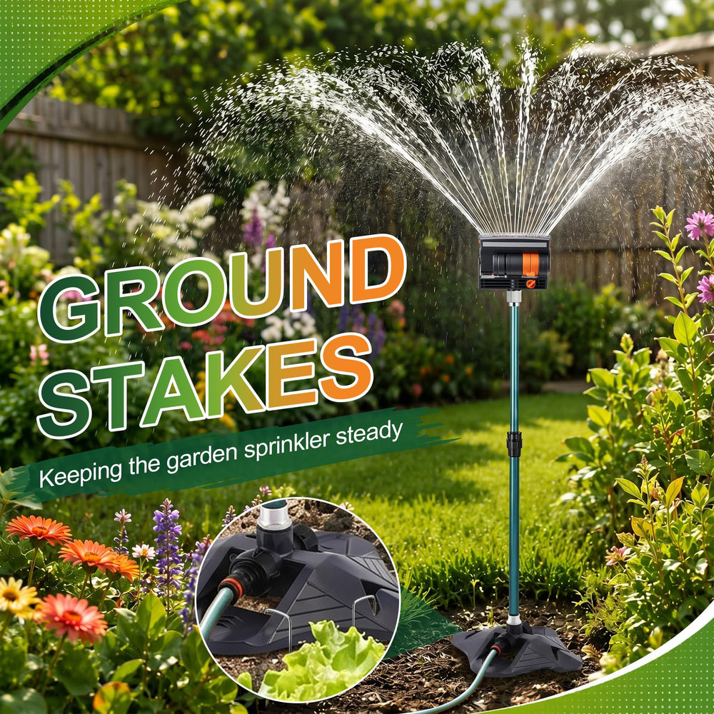 ElectricWise sprinkler next to garden plant demonstrating height reach and gentle arc