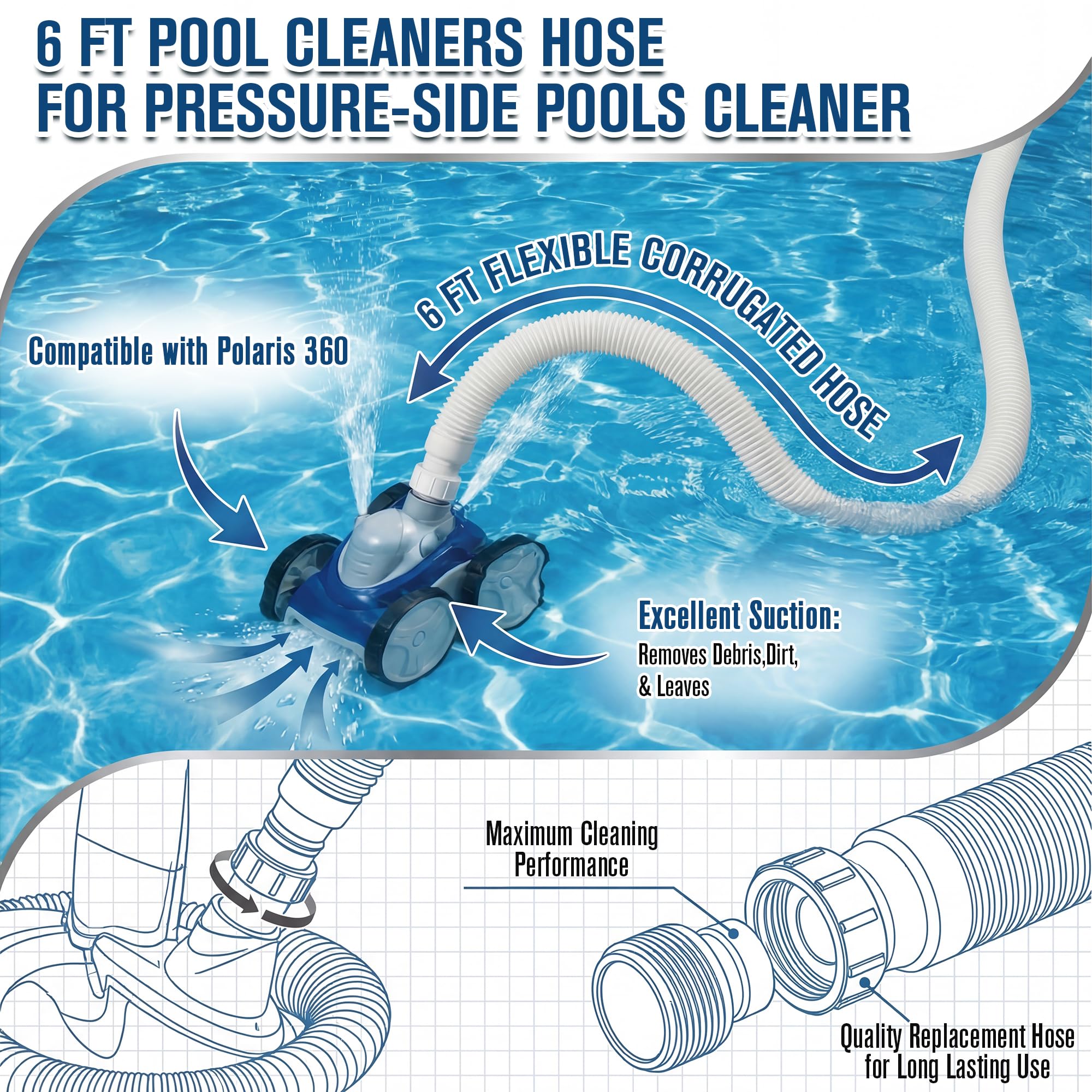 ElectricWise hose installed in pool demonstrating improved cleaner mobility and navigation