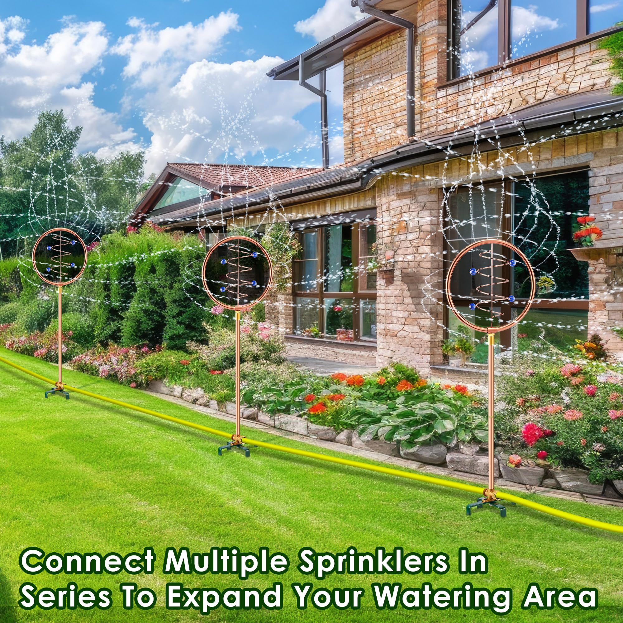 ElectricWise ornamental sprinkler installed in a garden adding elegant function and style