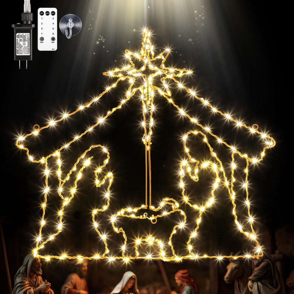 ElectricWise front view nativity silhouette glowing for clear holiday focus