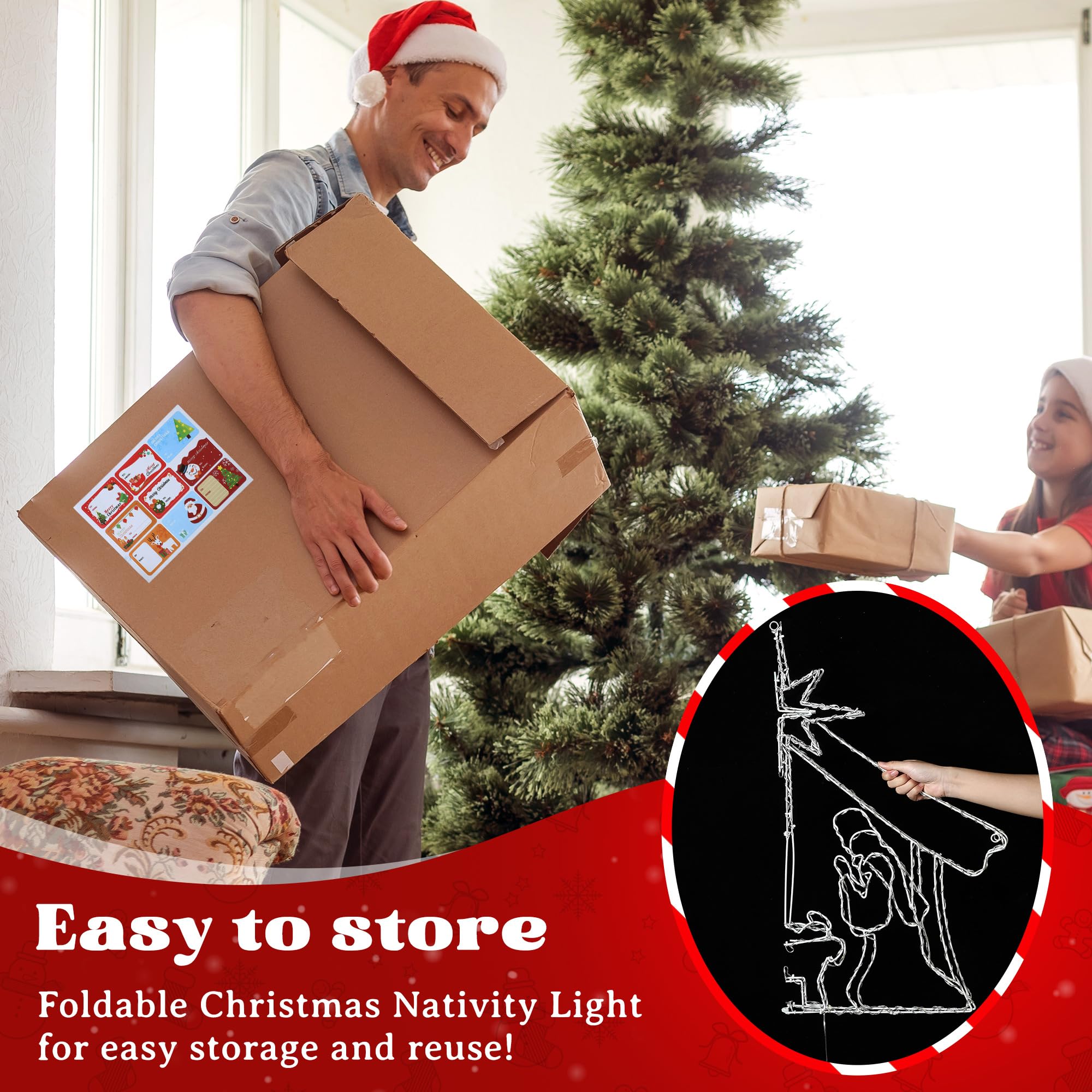 ElectricWise nativity on porch enhancing outdoor festive atmosphere