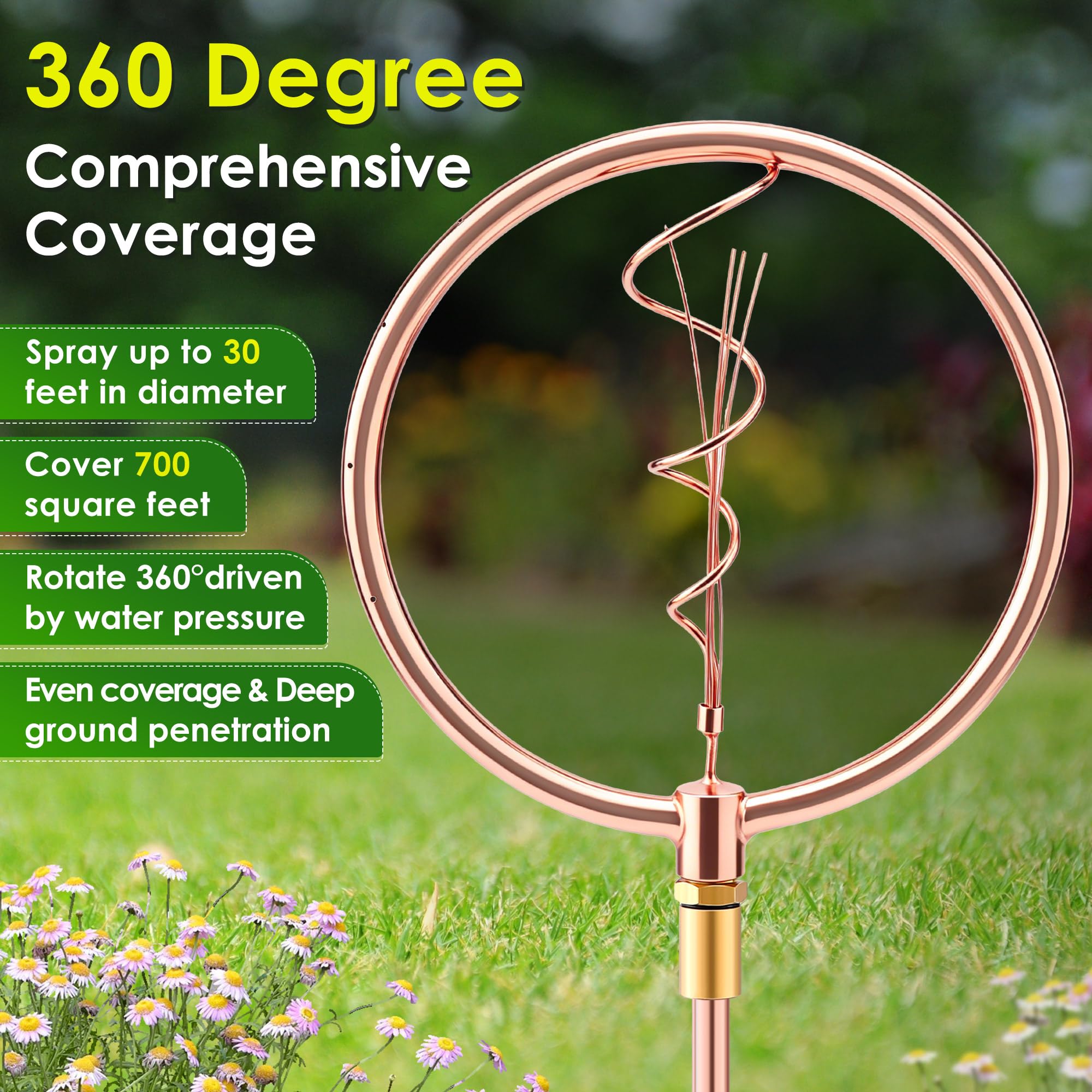 ElectricWise rotating head in motion illustrating 360° coverage and even watering benefit
