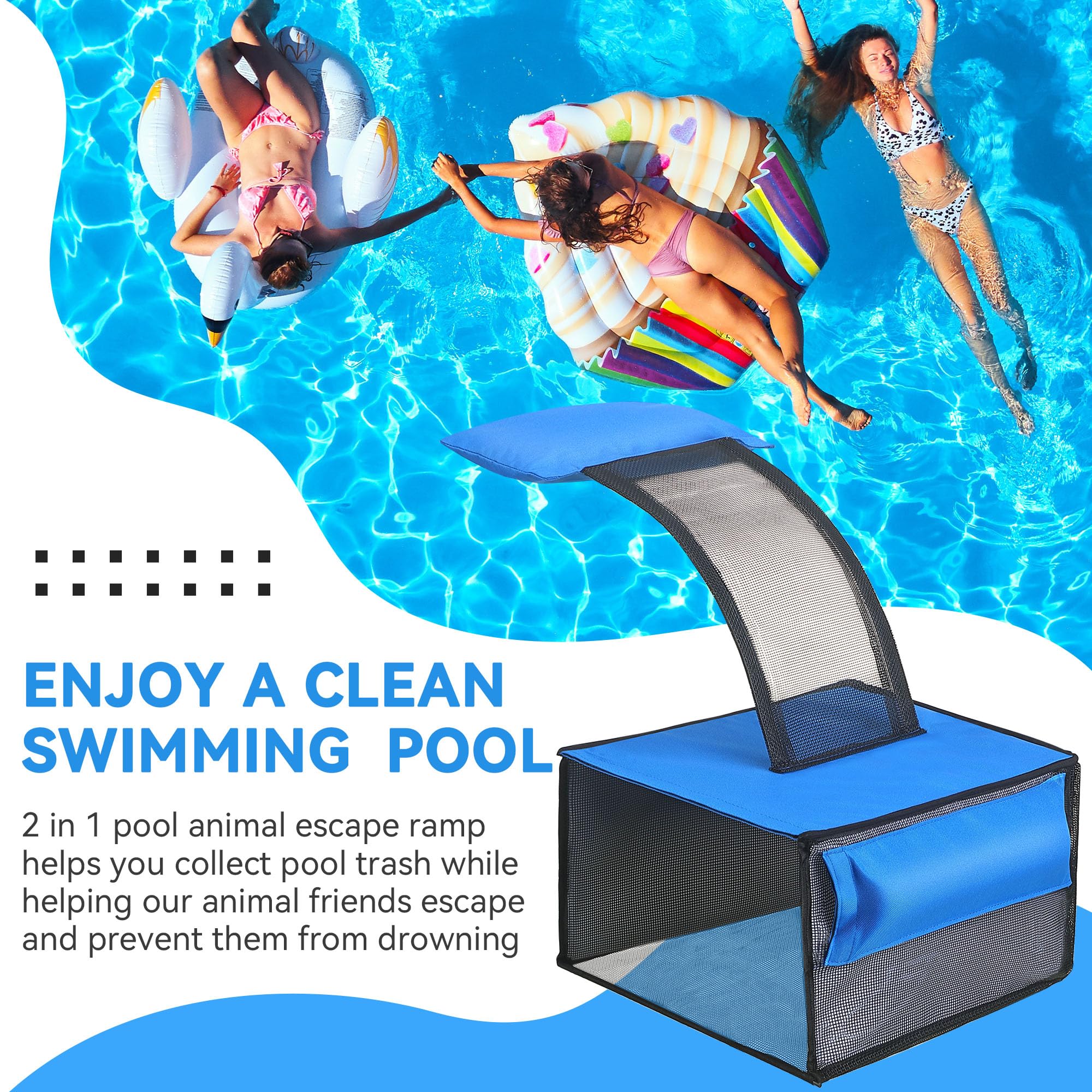 ElectricWise skimmer poolside in lifestyle scene showing convenient, fast cleanups