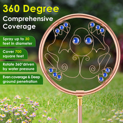 ElectricWise sprinkler spraying lawn showing even 360-degree coverage benefit