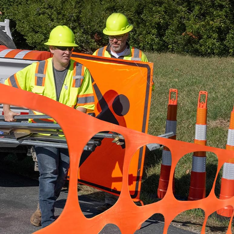 Electriduct orange netting attached to T-posts demonstrating quick install and site safety