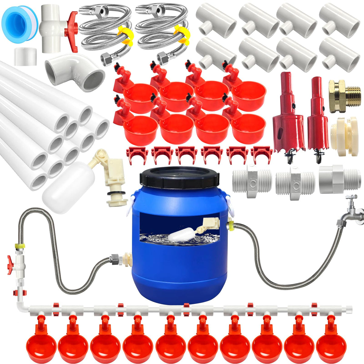 Elefama front packaging showing complete automatic chicken waterer kit benefits