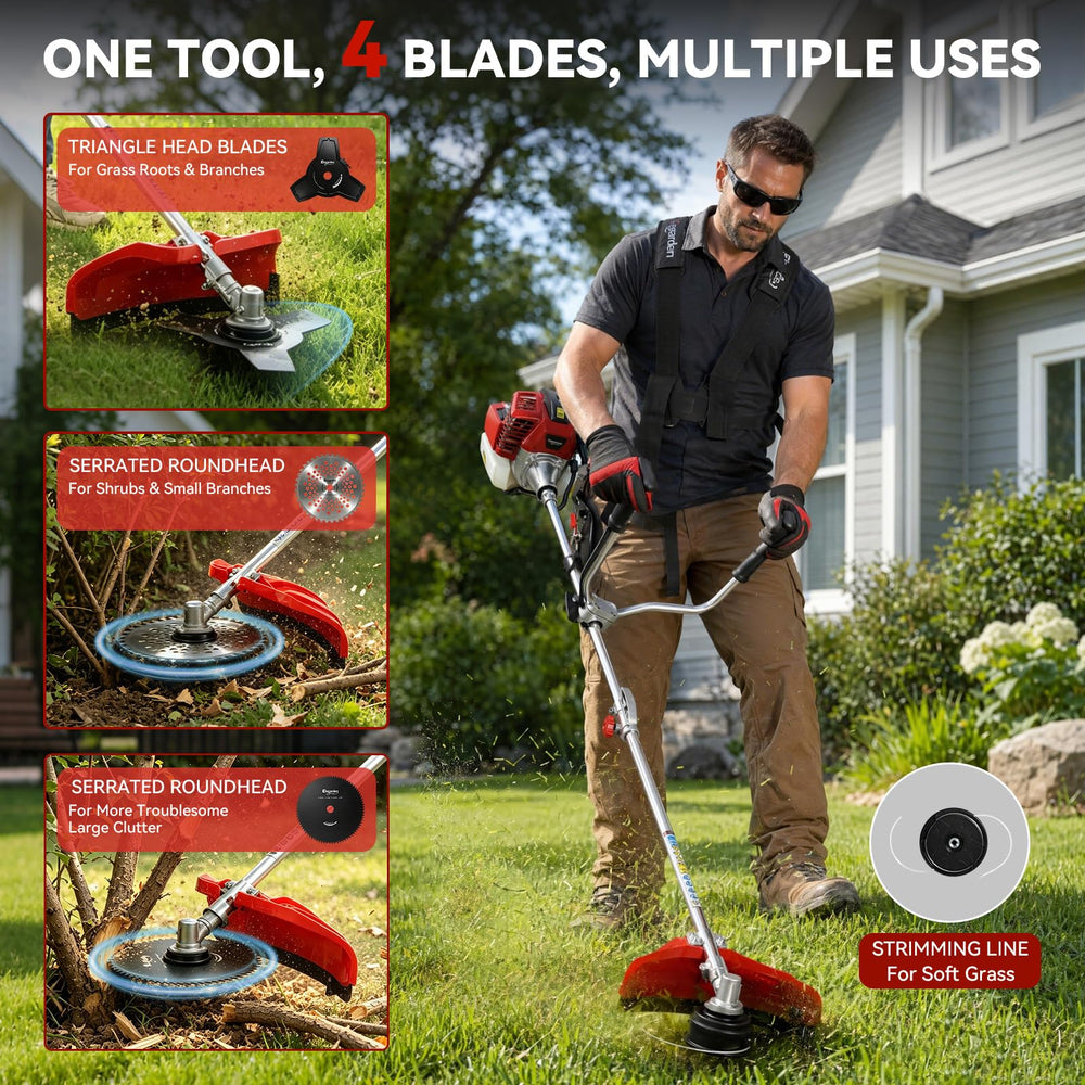 Elegarden 16-inch trimmer head close-up demonstrating wide cutting swath