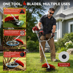 Elegarden 16-inch trimmer head close-up demonstrating wide cutting swath