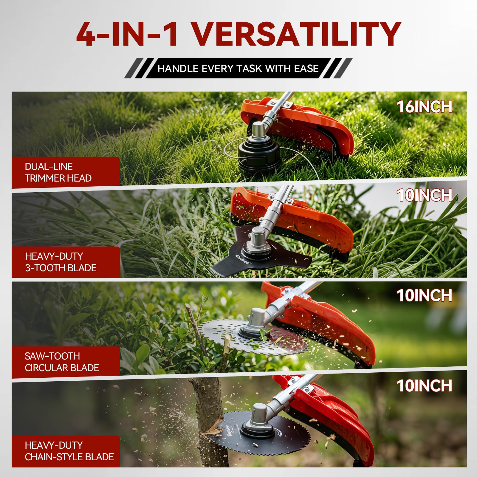 Elegarden 3T 40T 80T blades arranged showing versatility for different vegetation