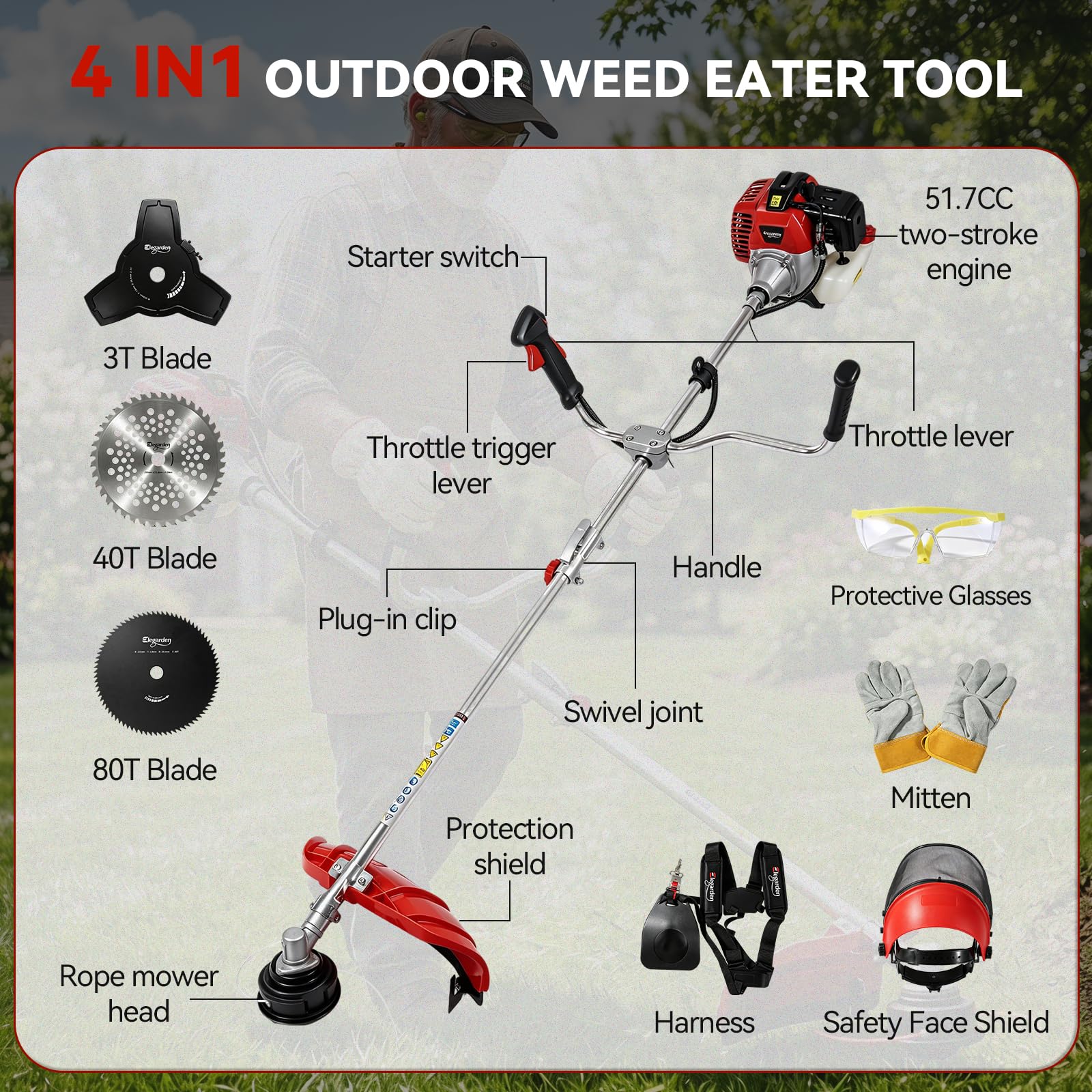 Elegarden accessories and safety gear laid out for ready-to-use convenience