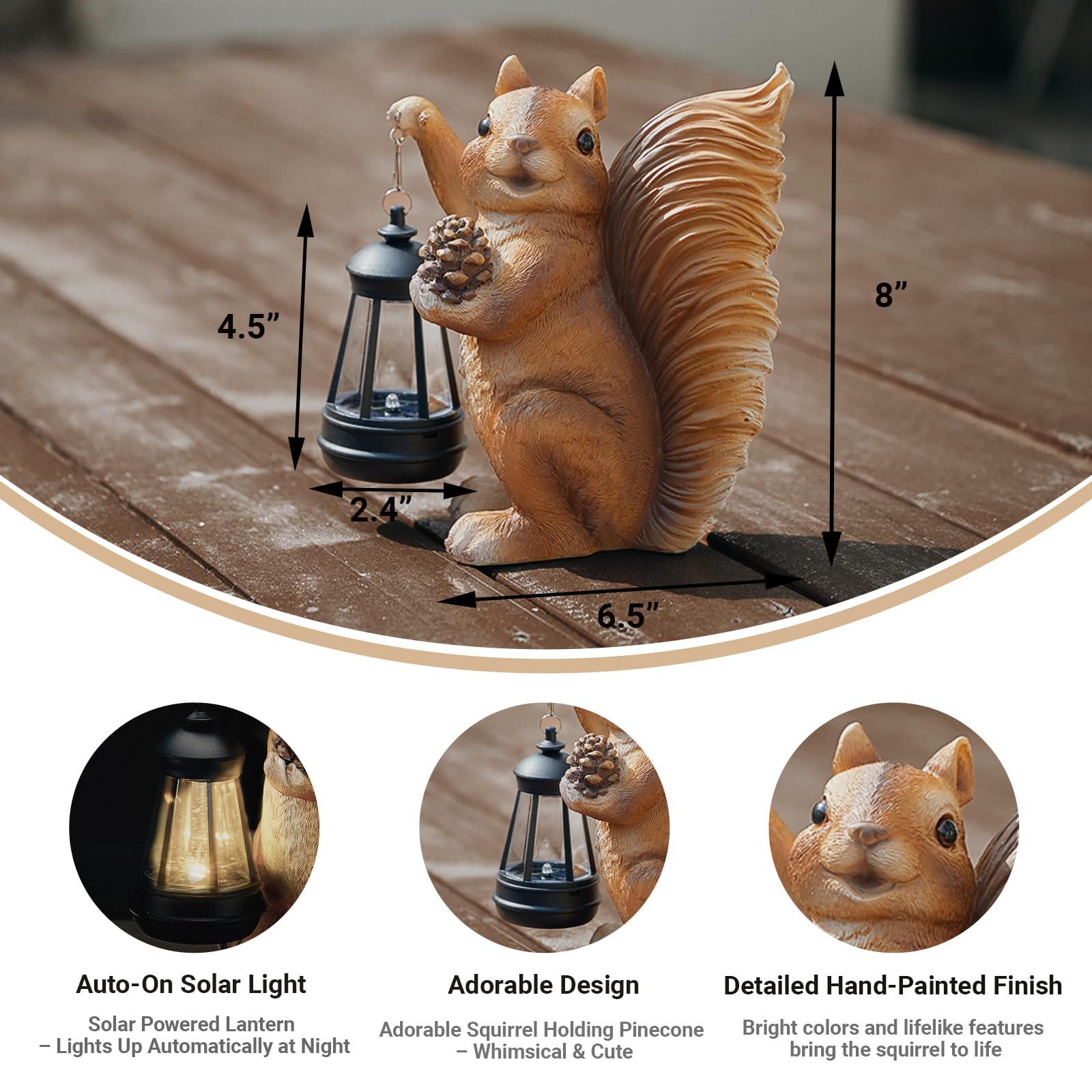 Elegondrar squirrel side profile displaying resin craftsmanship and durable finish