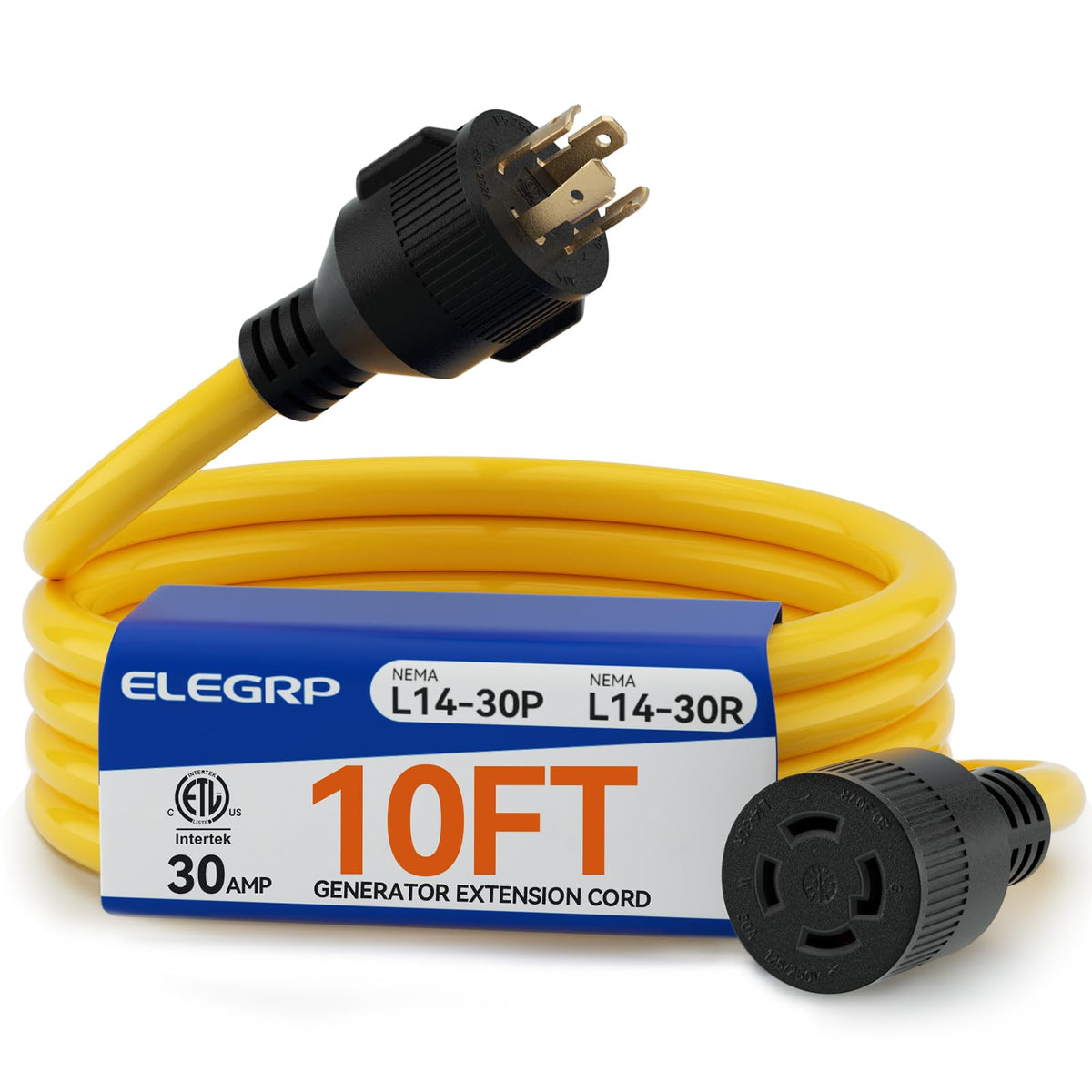 ELEGRP front view showing locking NEMA L14-30 ends and secure connection benefit