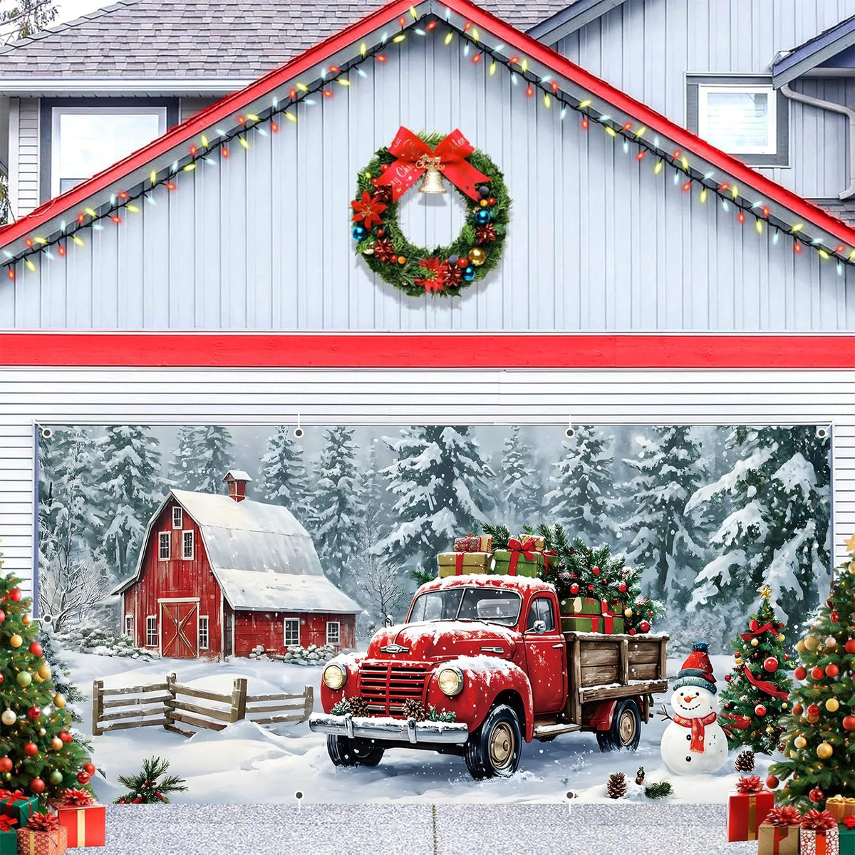 Eleouto front view of mural showing winter village improving curb appeal