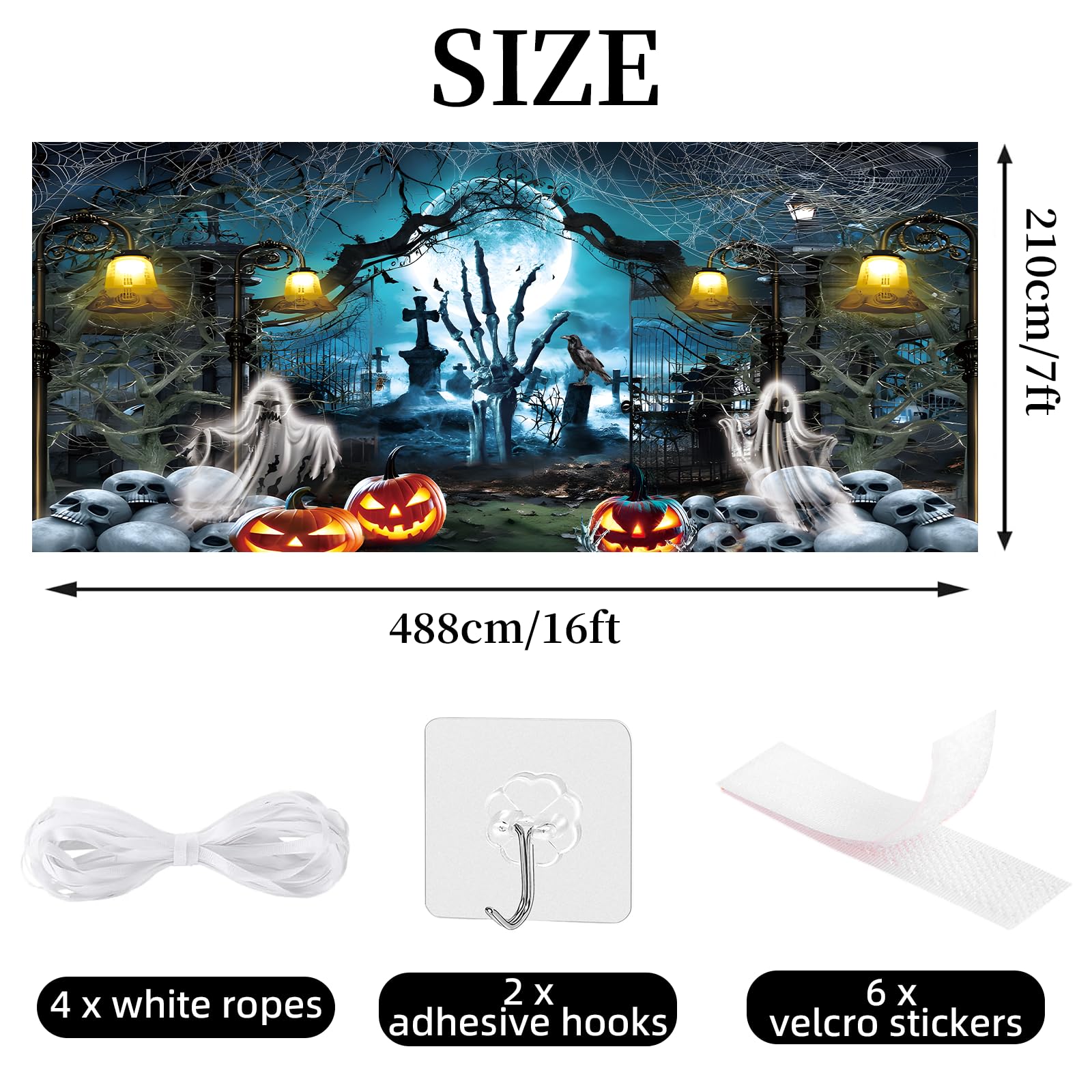 Eleouto hung on a garage at night creating a convincing haunted yard backdrop