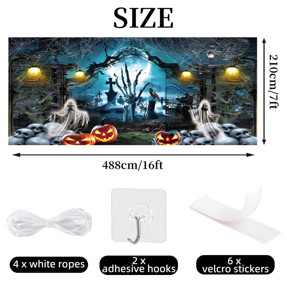 Eleouto hung on a garage at night creating a convincing haunted yard backdrop