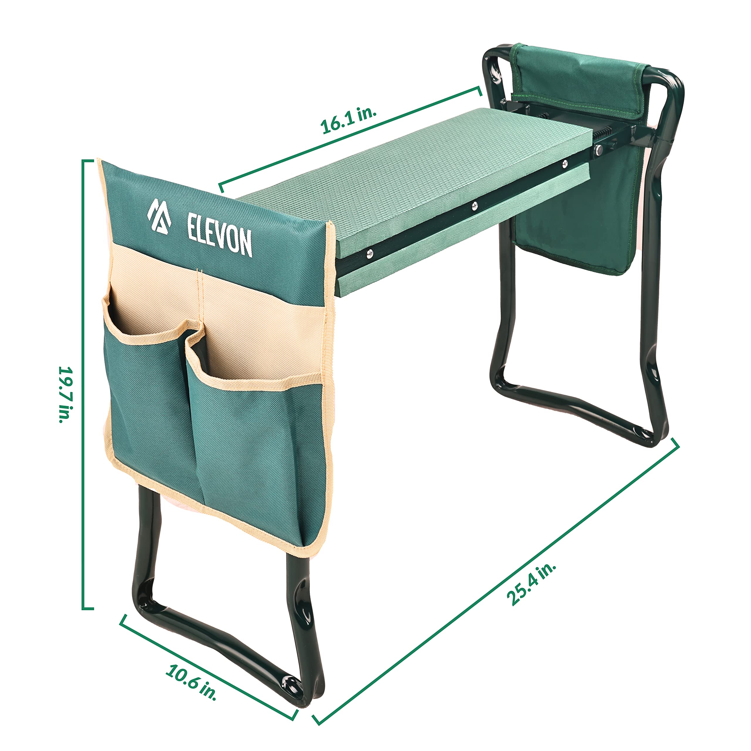 ELEVON in a garden with user kneeling showing reduced strain and convenience