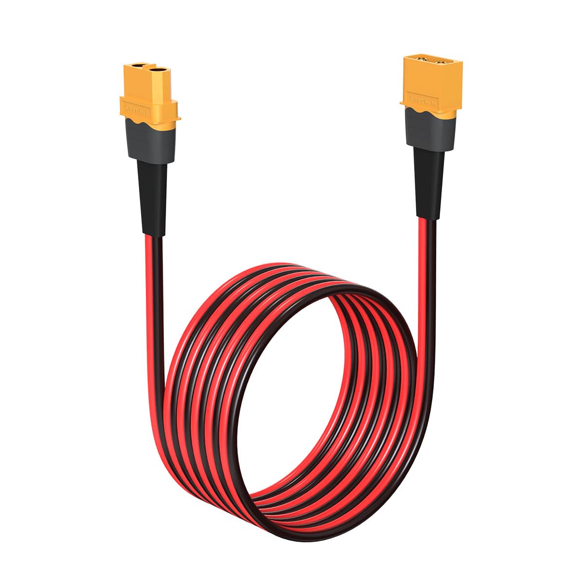 ELFCULB front view of 20FT XT60 extension cable showing connectors and jacket for reliable connections