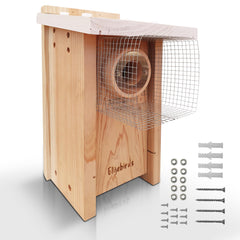 Elijebirds front view cedar house showing neat entrance and secure build benefits safety