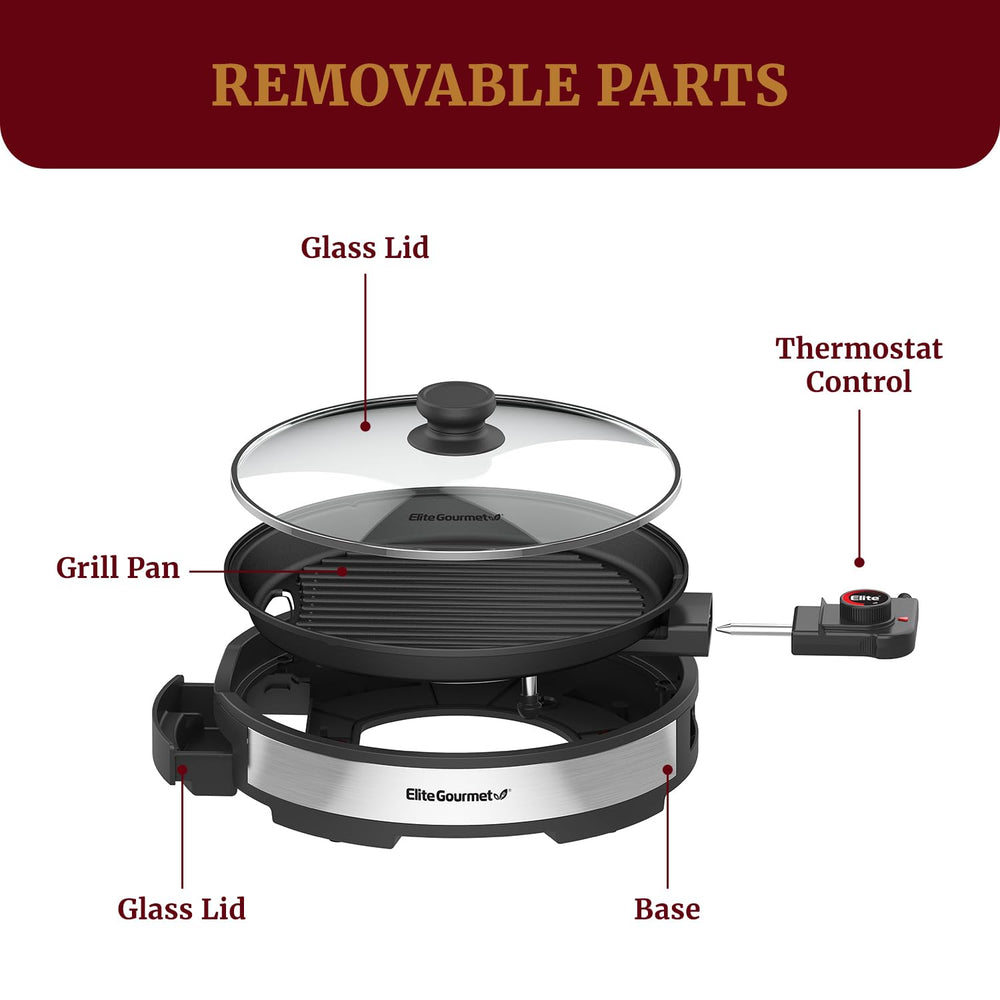 Elite Gourmet removable drip tray capturing fat for healthier cooking