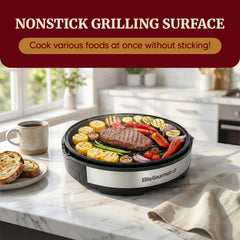 Elite Gourmet tempered glass lid showing visibility and moisture retention benefit