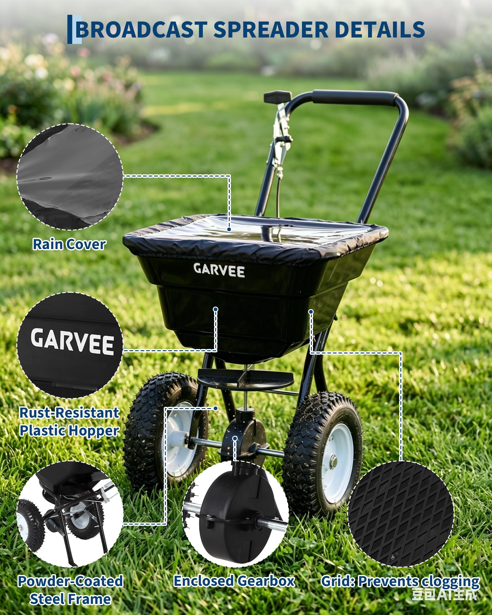 EliteEdge hopper close-up highlighting rust-resistant design and anti-clog shape