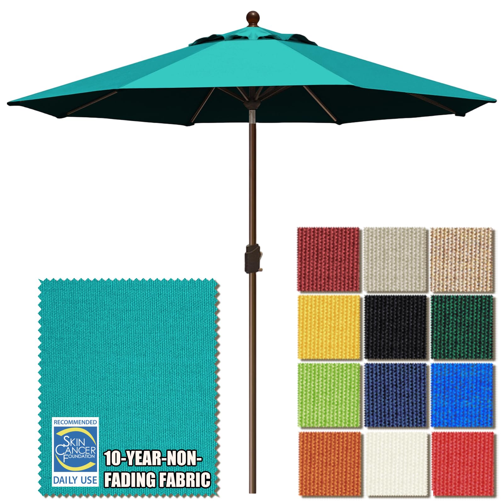 EliteShade 9ft teal umbrella front view showing full canopy and shade